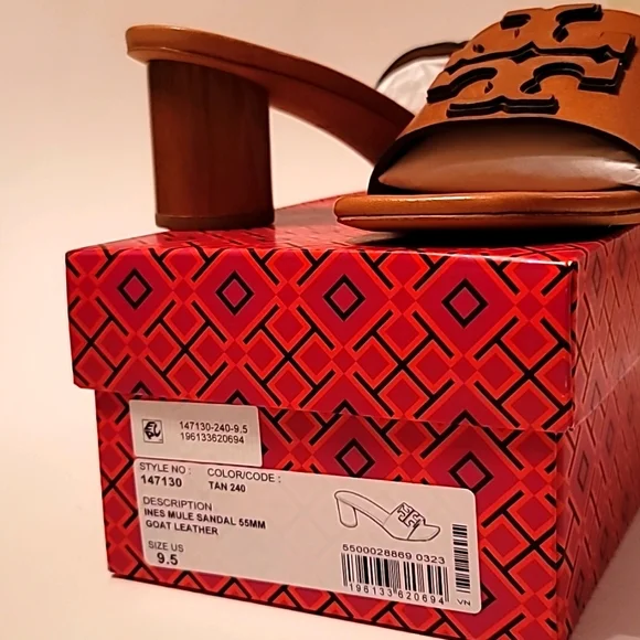 NWT Tory Burch Ines Mule Heeled Sandal 55 MM, Goat Leather, Size 9.5 - Picture 5 of 10